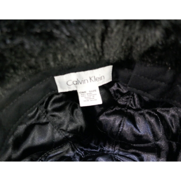 Calvin Klein Black Trapper Trooper Hat Chin Strap Ear Flaps Faux Fur One Size - Picture 16 of 16